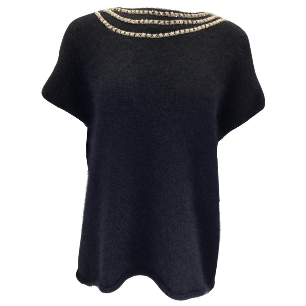 JAY AHR BLACK / SILVER CHAIN DETAIL ANGORA KNIT SWEATER
